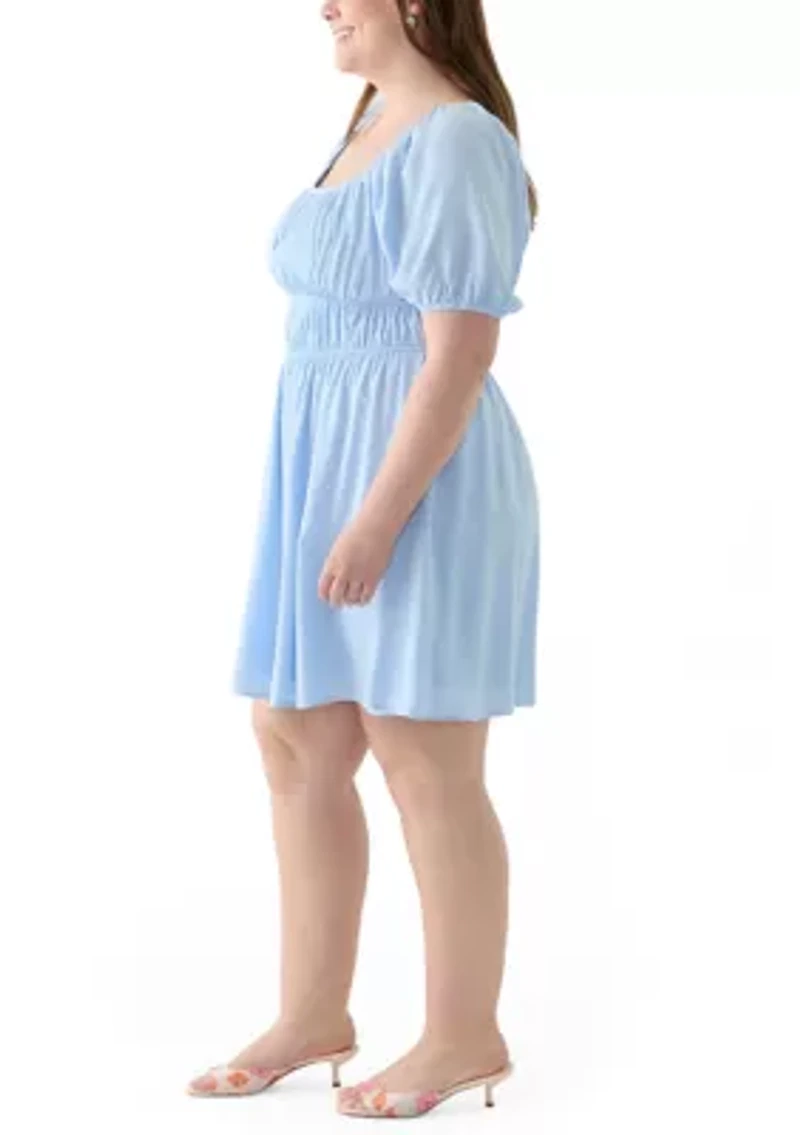 Plus Puff Sleeve Textured Dress