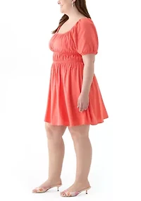 Plus Puff Sleeve Textured Dress