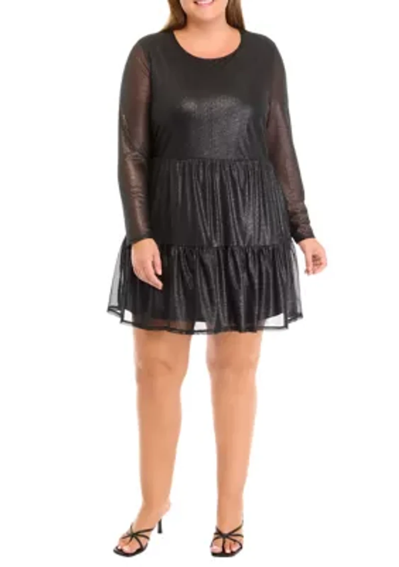 Plus Tiered Mesh Foil Dress
