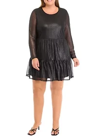Plus Tiered Mesh Foil Dress