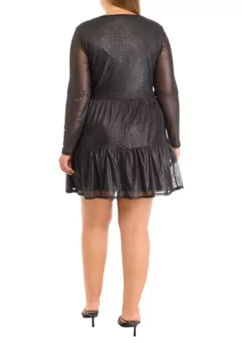 Plus Tiered Mesh Foil Dress