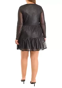 Plus Tiered Mesh Foil Dress