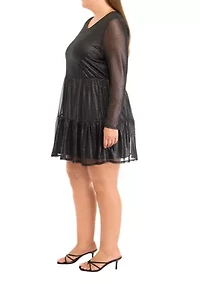 Plus Tiered Mesh Foil Dress