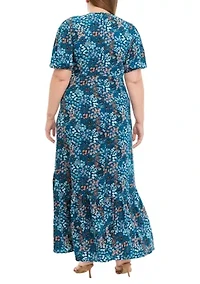 Plus Puff Sleeve Floral Midi Dress