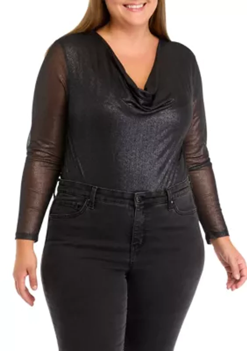 Plus Mesh Printed Drape Bodysuit