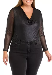 Plus Mesh Printed Drape Bodysuit