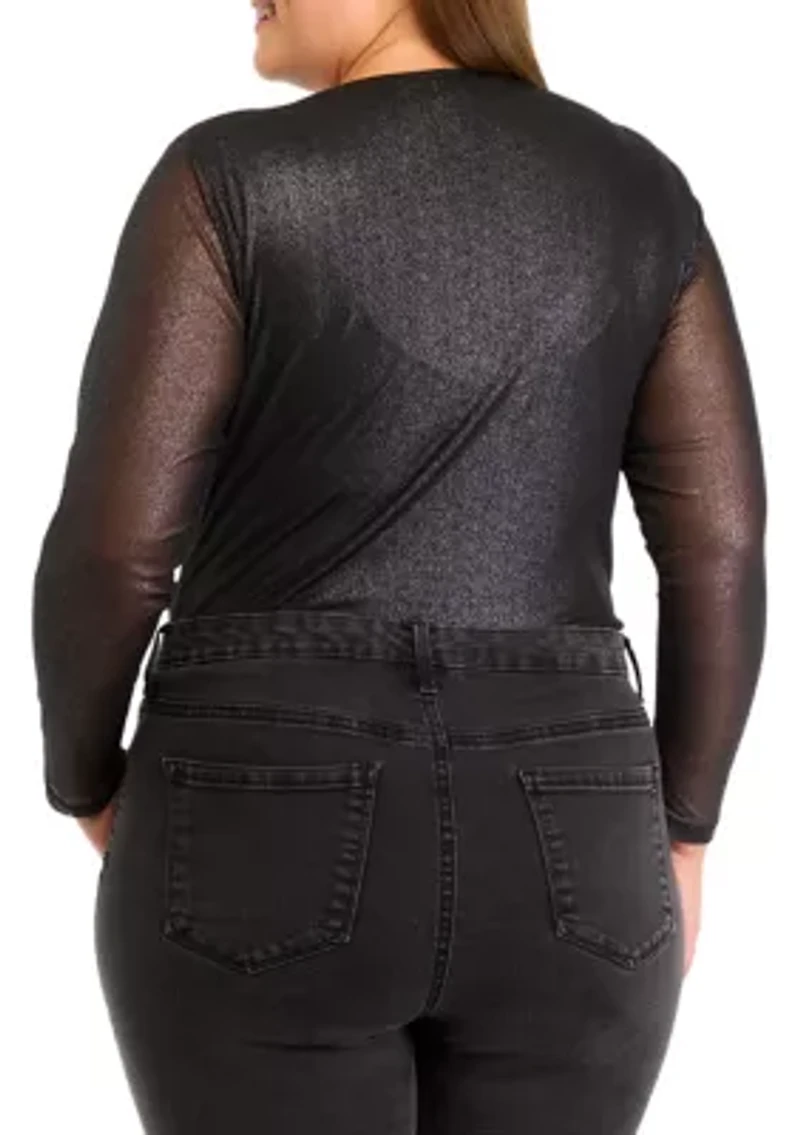 Plus Mesh Printed Drape Bodysuit