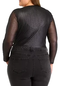 Plus Mesh Printed Drape Bodysuit