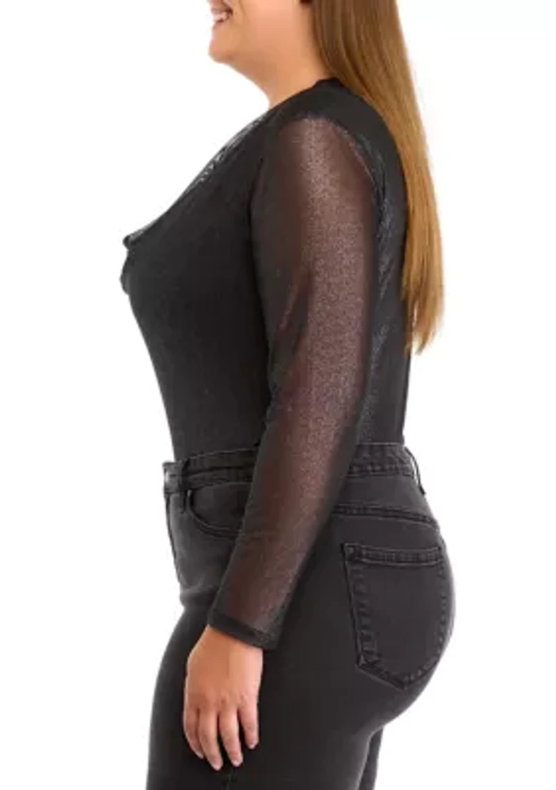 Plus Mesh Printed Drape Bodysuit