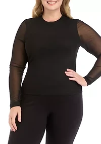 Plus Long Sleeve Printed Mesh T-Shirt