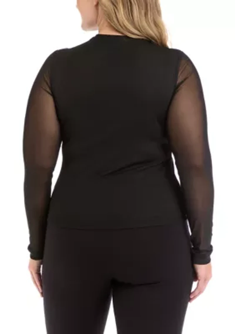 Plus Long Sleeve Printed Mesh T-Shirt