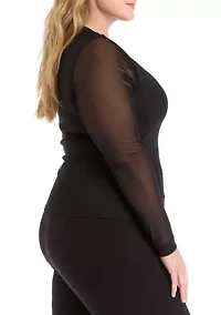 Plus Long Sleeve Printed Mesh T-Shirt