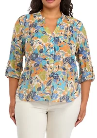 Plus Roll Tab Henley Woven Shirt