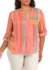 Plus Roll Tab Tie Front Woven Shirt