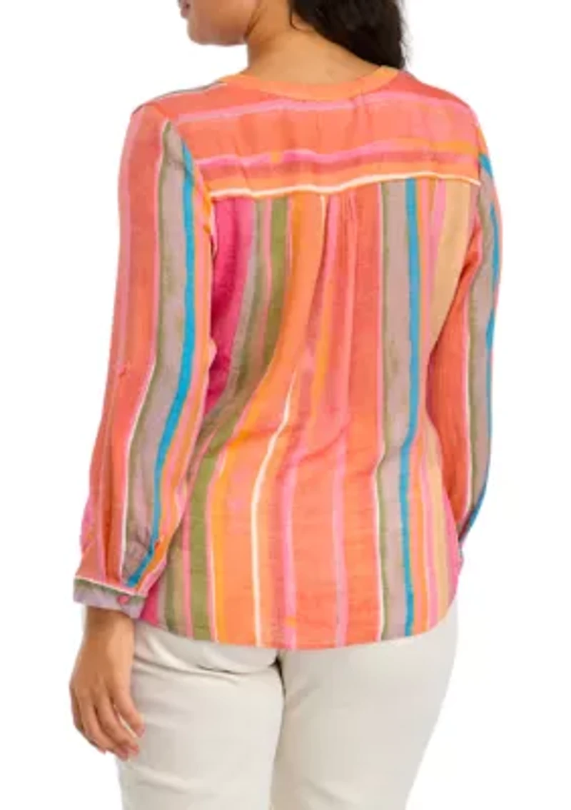 Plus Roll Tab Tie Front Woven Shirt