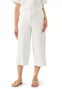 Petite Linen Wide Leg Cropped Pants