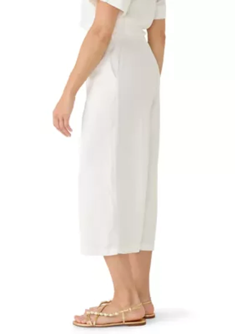 Petite Linen Wide Leg Cropped Pants