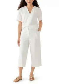 Petite Linen Wide Leg Cropped Pants