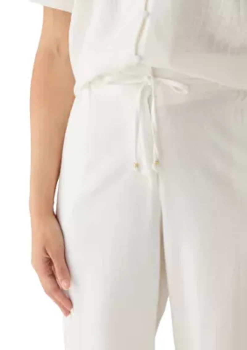 Petite Linen Wide Leg Cropped Pants
