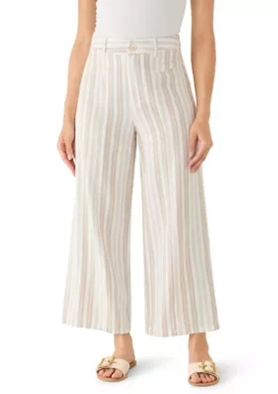 Petite Fly Front Linen Wide Leg Cropped Pants