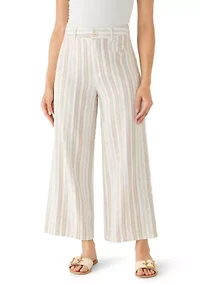 Petite Fly Front Linen Wide Leg Cropped Pants