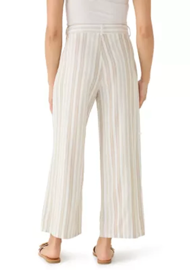 Petite Fly Front Linen Wide Leg Cropped Pants