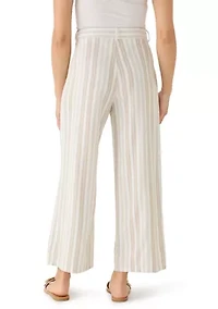 Petite Fly Front Linen Wide Leg Cropped Pants