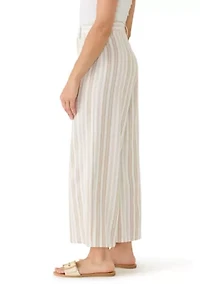 Petite Fly Front Linen Wide Leg Cropped Pants