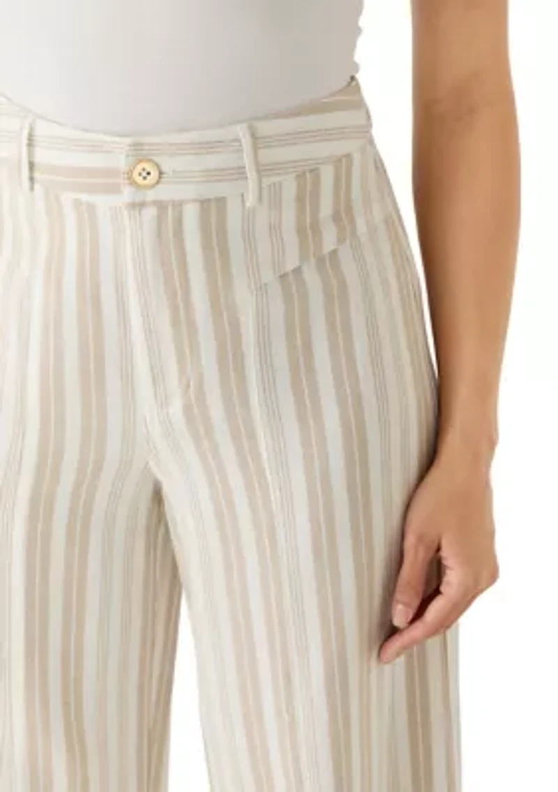 Petite Fly Front Linen Wide Leg Cropped Pants