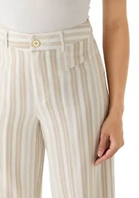 Petite Fly Front Linen Wide Leg Cropped Pants