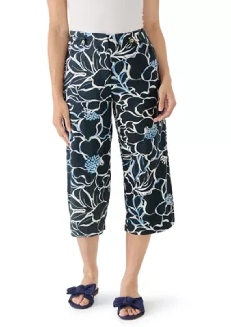 Petite Linen Wide Leg Cropped Pants