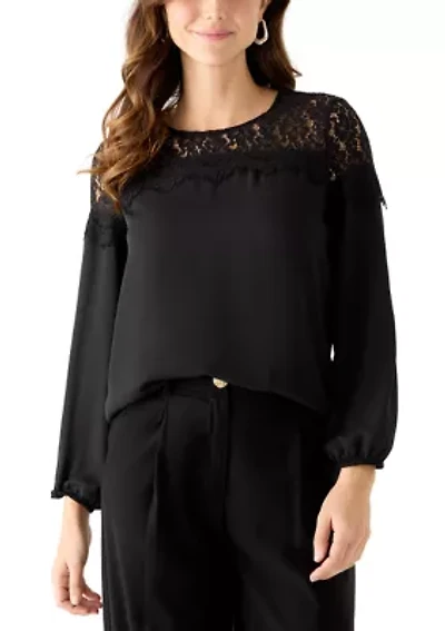 Women's Long Sleeve Lace Trim Blouse