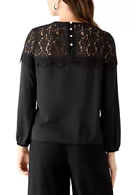 Women's Long Sleeve Lace Trim Blouse