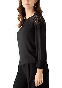 Women's Long Sleeve Lace Trim Blouse