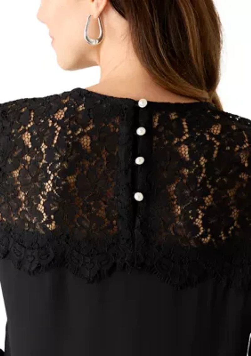 Women's Long Sleeve Lace Trim Blouse