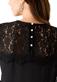 Women's Long Sleeve Lace Trim Blouse