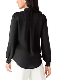 Women's Long Sleeve Bow Button Blouse