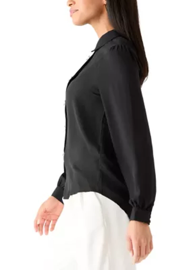 Women's Long Sleeve Bow Button Blouse