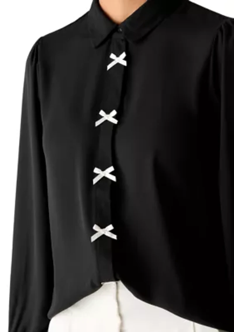 Women's Long Sleeve Bow Button Blouse