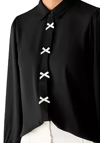 Women's Long Sleeve Bow Button Blouse