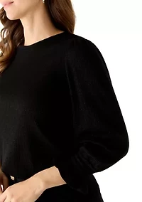 Women's 3/4 Blouson Sleeve Ribbed Sweater with Ruffle Cuffs