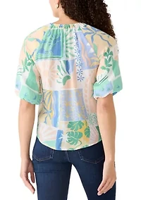 Petite Short Sleeve Notch Neck Printed Top