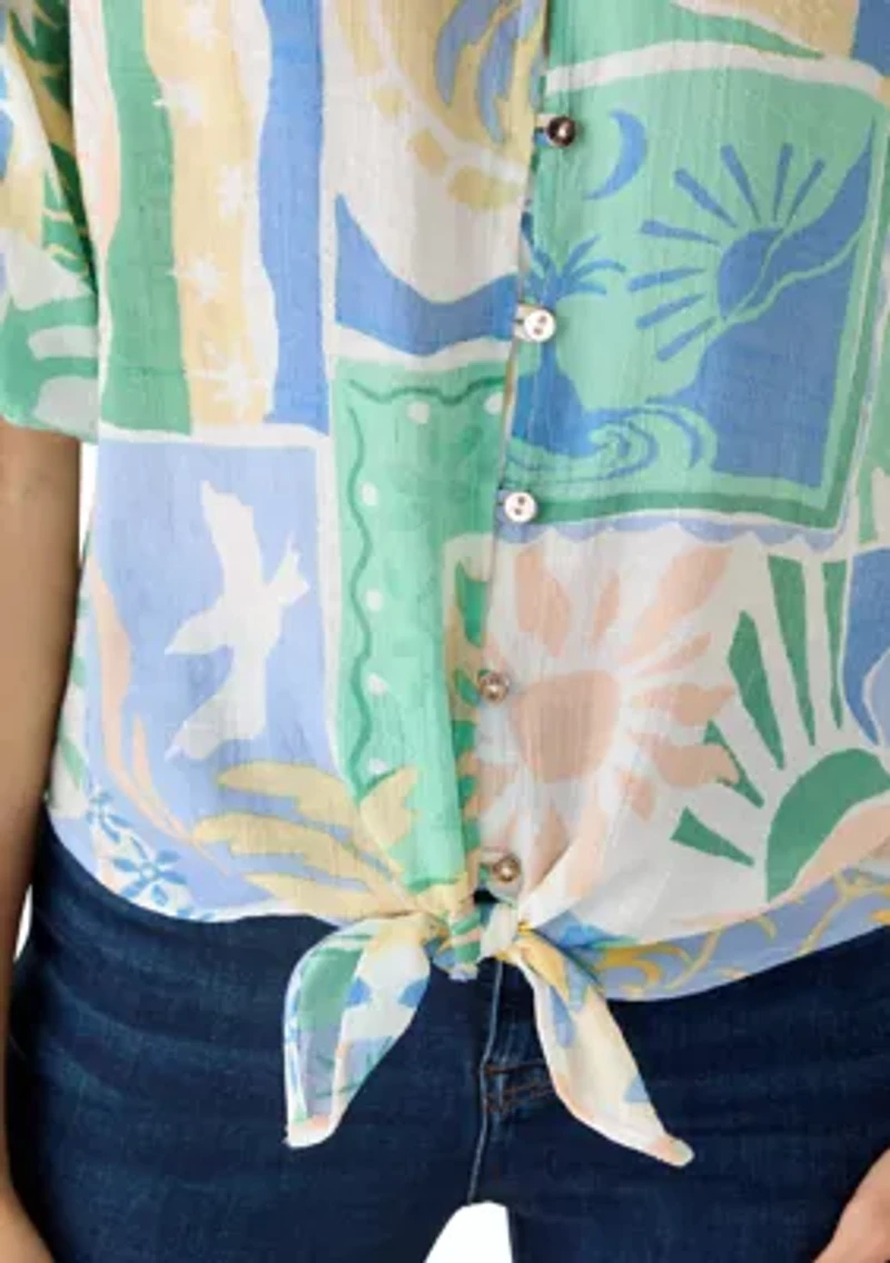Petite Short Sleeve Notch Neck Printed Top