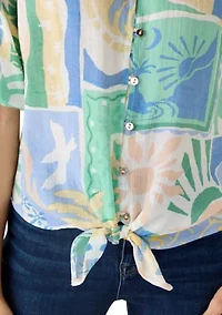 Petite Short Sleeve Notch Neck Printed Top