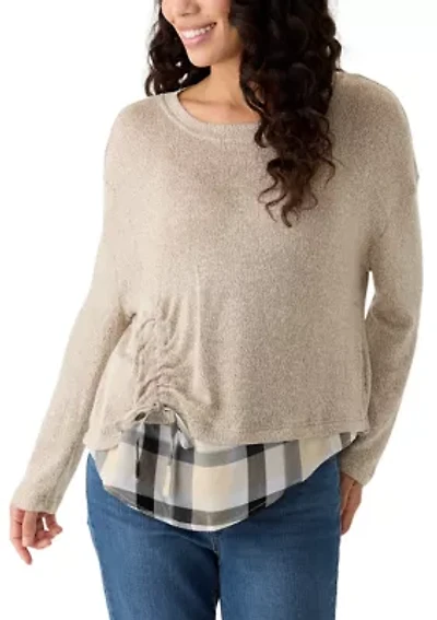 Petite Hacci Woven Mixed Top