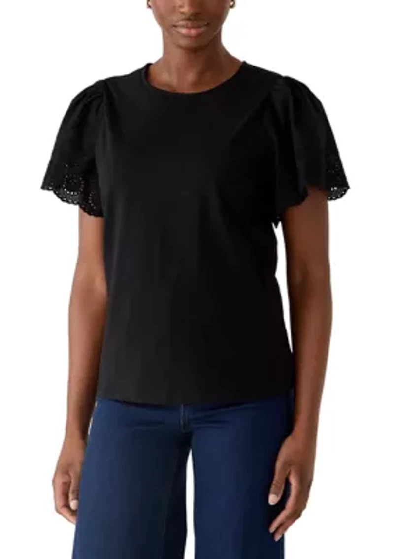 Petite Short Sleeve Slub Jersey Top