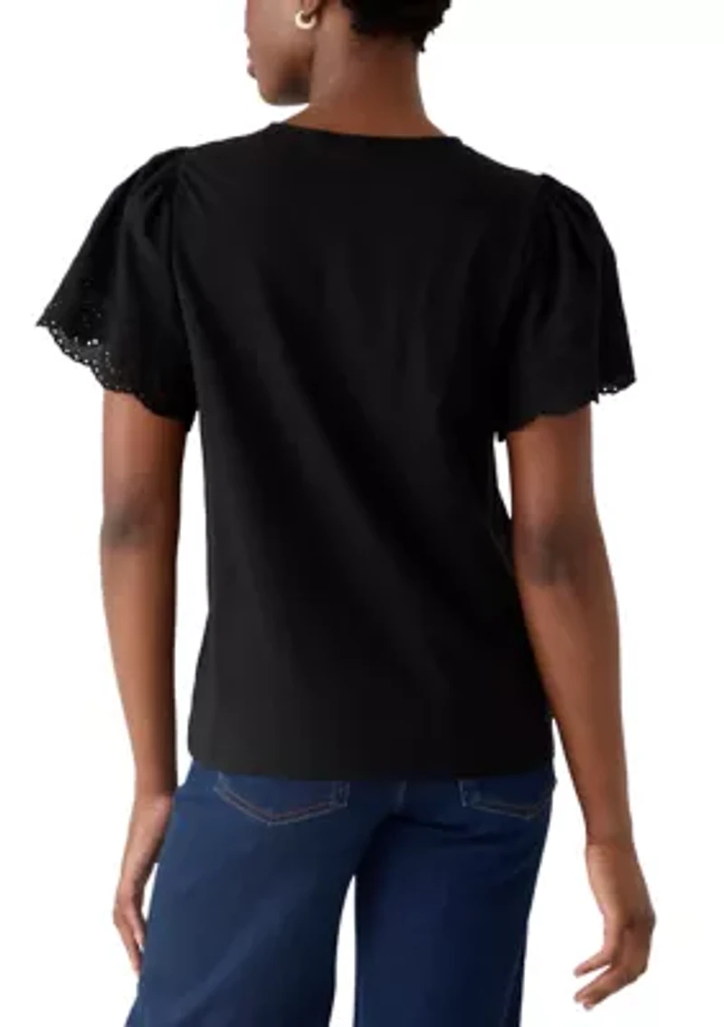 Petite Short Sleeve Slub Jersey Top