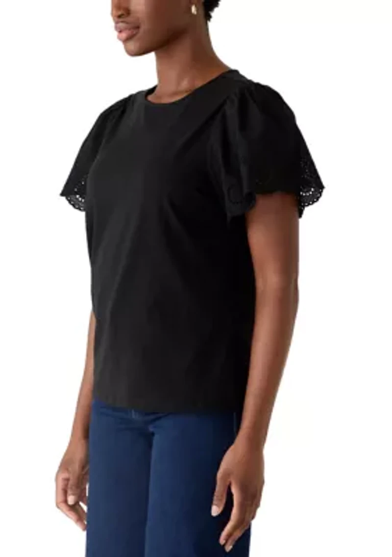 Petite Short Sleeve Slub Jersey Top
