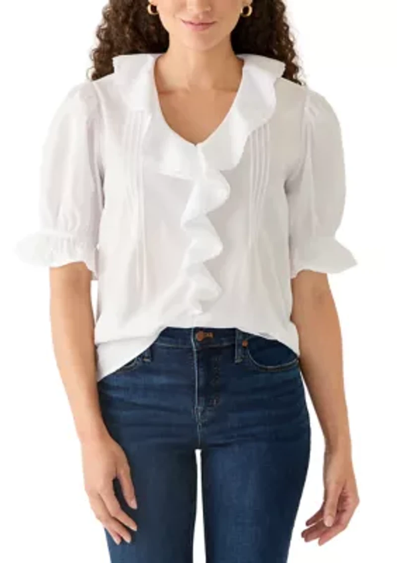 Petite Ruffle Sleeve V-Neck Top