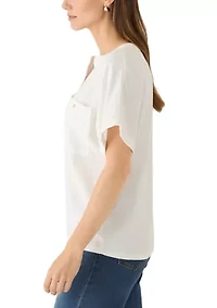 Petite Short Sleeve V-Neck Linen Top